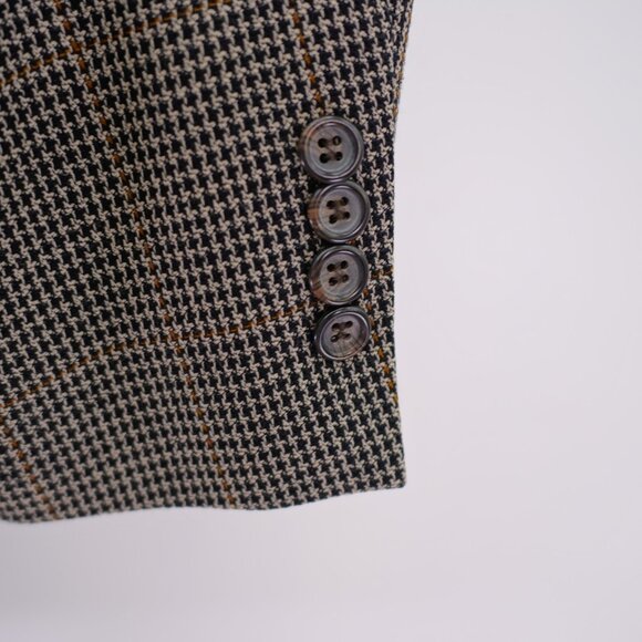 Jos A Bank Tweed Texuted Wool Silk Black Tan Check W/ Brown Windowpane 42L Sport - Picture 3 of 11